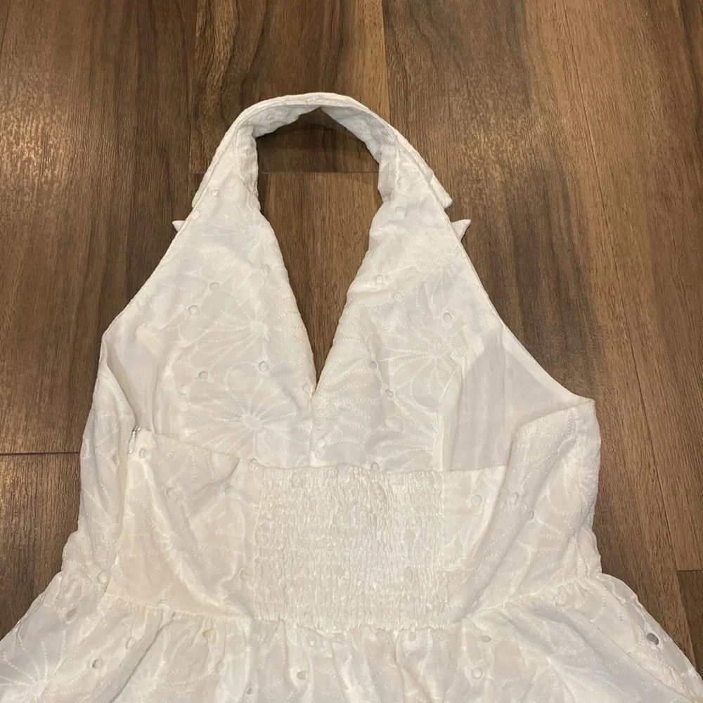 TCEC White Eyelet Halter Mini Women's Dress L - Picture 9 of 11